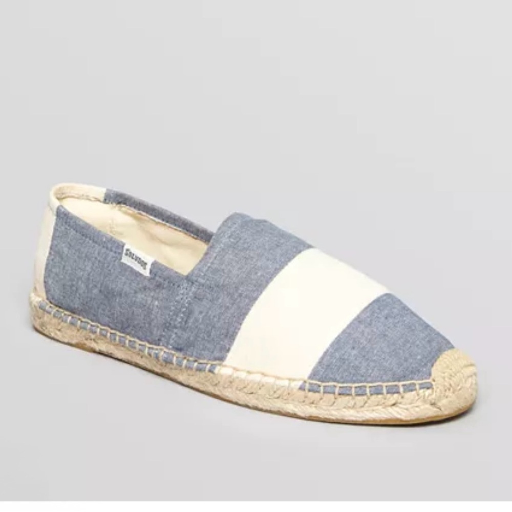 NIB Soludos Original Espadrille Barca Sailor Stripe Chambray Natural Size 7